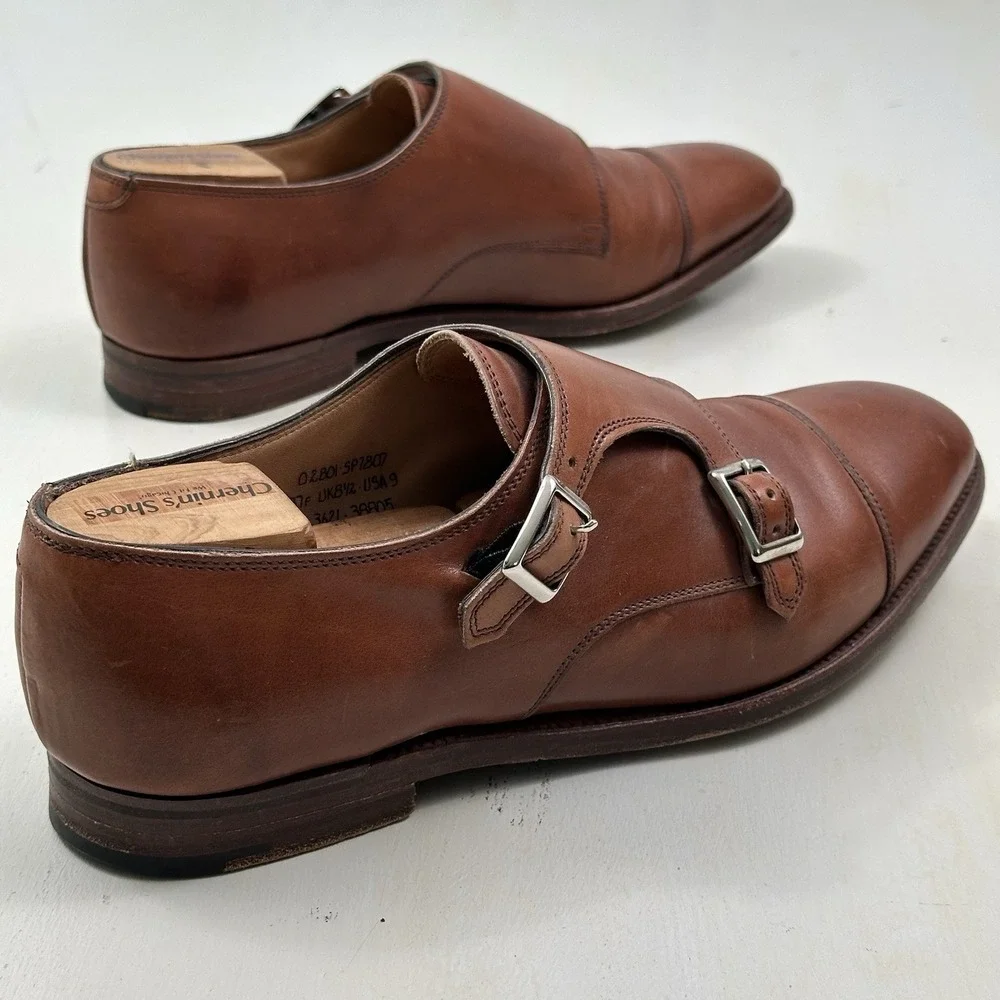 Alfred‎ Sargent J Crew Double Monk Strap Shoes 9 Chestnut Brown Leather England
